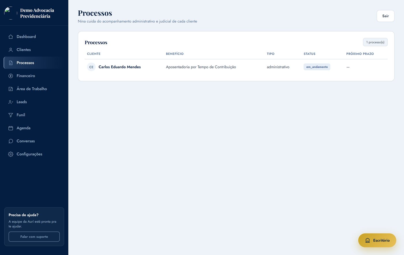 Lista de processos do escritório com prazos e status